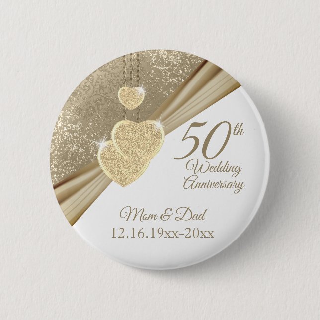 Eleganter 50. Hochzeitstag Button (Vorderseite)