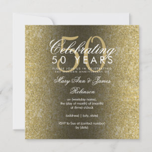 Eleganter 50. Hochzeitstag Gold Glitzer Einladung
