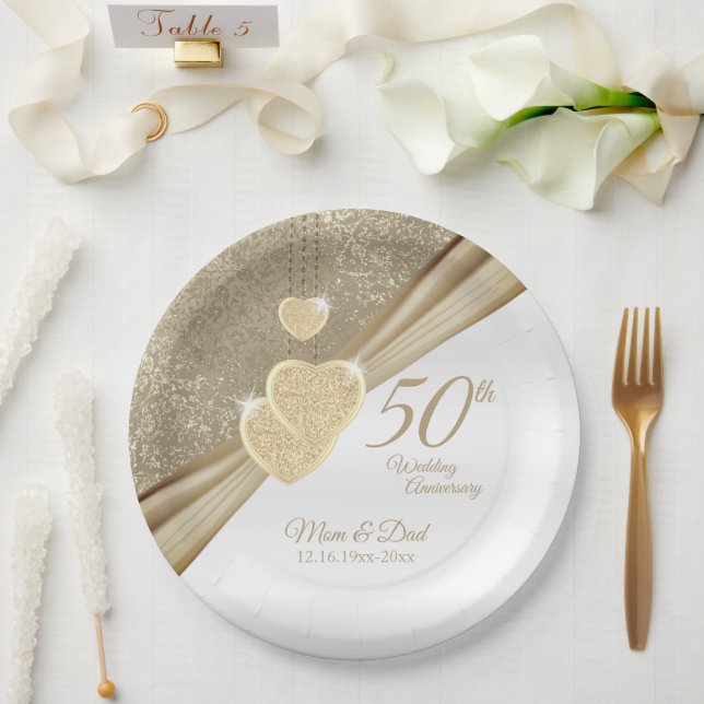 Eleganter 50. Hochzeitstag Pappteller (Hochzeit)
