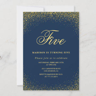 Eleganter 5. Geburtstag Einladung Gold Navy Glam