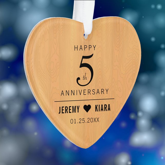 Eleganter 5. hölzerner Hochzeitstag Ornament (Elegant 5th Wood Wedding Anniversary Acrylic Ornament Cover Photo.)