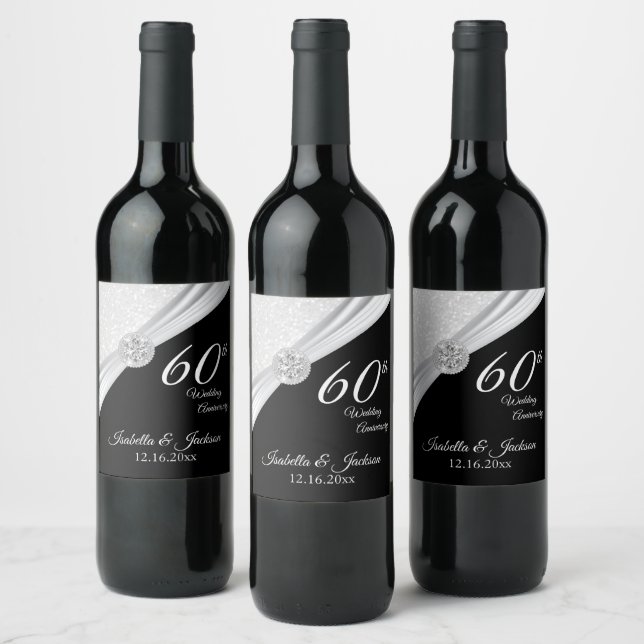 Eleganter 60./75. Diamond Glitzer Jubiläum Weinetikett (Flaschen)