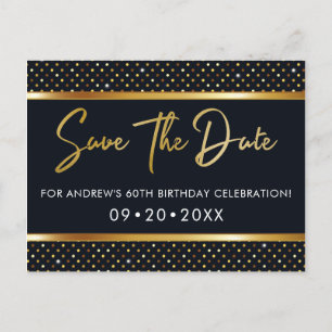 Eleganter 60. Geburtstag Gold und Schwarz Save the Postkarte