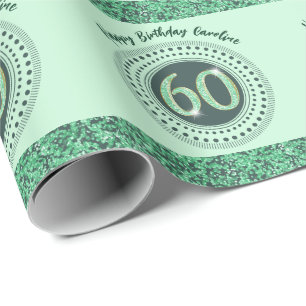 Eleganter 60. Geburtstag Grün Glitter mit Streifen Geschenkpapier