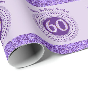 Eleganter 60. Geburtstag Lila Glitter mit Streifen Geschenkpapier