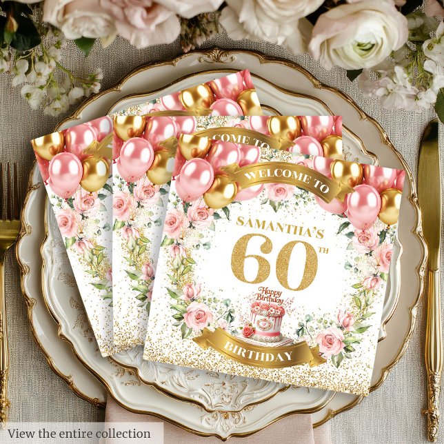 Eleganter 60. Geburtstag Napkins Gold Glitzer Bloo Serviette (Elegant 60th Birthday Napkins Gold Glitter Blooms)