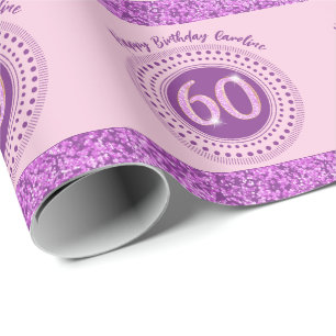 Eleganter 60. Geburtstag Rosa Glitter mit Streifen Geschenkpapier