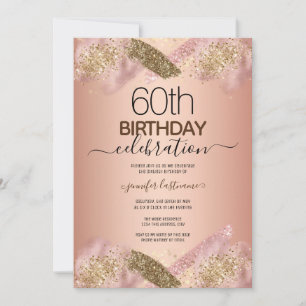 Eleganter 60. Geburtstag Rose Gold Glitzer Einladu Einladung