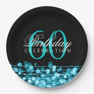 Eleganter 60. Geburtstags-Party-Glitzern-Türkis Pappteller