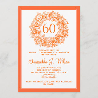 Eleganter 60. Geburtstags-Vintage Rosen orange Einladung