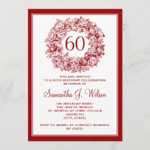 Eleganter 60. Geburtstags-Vintage Rosen rot Einladung