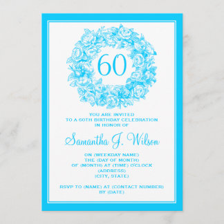 Eleganter 60. Geburtstags-Vintager Rosen-Türkis Einladung