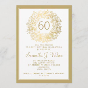 Eleganter 60. Geburtstags-Vintages Rosen-Gold Einladung