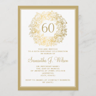Eleganter 60. Geburtstags-Vintages Rosen-Gold Einladung