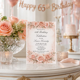 Eleganter 65. Meilenstein-Blush-Rosen-Geburtstag  Einladung