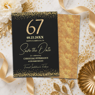 Eleganter 67. Geburtstag Black Gold Glitter Save The Date