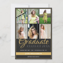 Eleganter 6 Foto Collage Black and Gold Abschluss