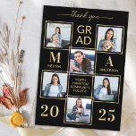 Eleganter 6 Foto Personalisiert Black Gold Abschlu Dankeskarte<br><div class="desc">Die Einführung unseres exquisiten personalisierten Abschlusses Dankeschön Karten, die perfekte Art, Ihre Dankbarkeit und Wertschätzung in Stil zum Ausdruck zu bringen. Diese Karten sind für den modernen Absolventen konzipiert und verfügen über ein elegantes und elegantes Layout, das mit einer schicken Collage-Option für Fotos geschmückt ist. So können Sie bis zu...</div>