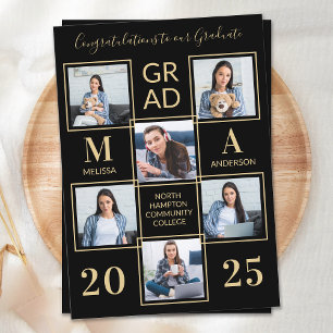 Eleganter 6 Foto Personalisiert Black Gold Abschlu Einladung