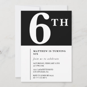 Eleganter 6. Geburtstag Einladung Black Chic Boy