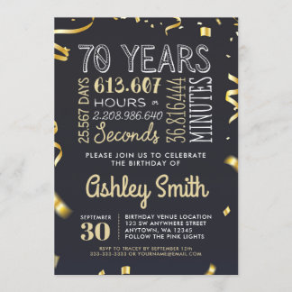 Eleganter 70. Geburtstag Einladung Gold Glitzer