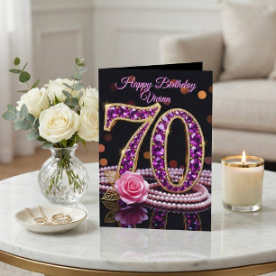 Eleganter 70. Geburtstag Gold Lila Amethyst-Rose Karte