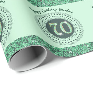 Eleganter 70. Geburtstag Grün Glitter mit Streifen Geschenkpapier