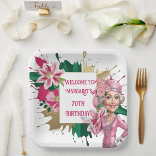 Eleganter 70. Geburtstag mit individueller Lady-Ka Pappteller