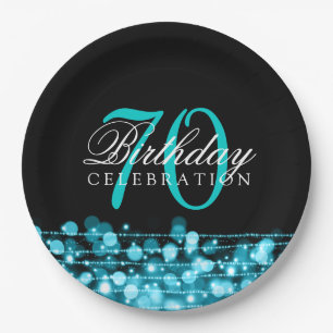 Eleganter 70. Geburtstags-Party-Glitzern-Türkis Pappteller