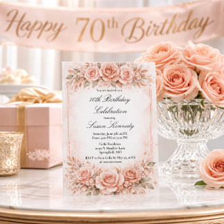 Eleganter 70. Meilenstein-Rosa-Rosen-Geburtstag Einladung