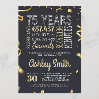 Eleganter 75. Geburtstag Einladung Gold Glitzer