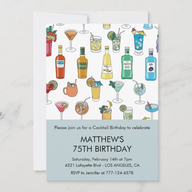 Eleganter 75. Geburtstag Einladungen Cocktail Mode (Vorderseite)