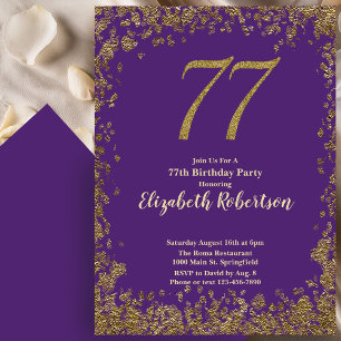 Eleganter 77. Geburtstag in Lila und Gold Einladung