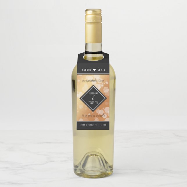 Eleganter 7. Geburtstag der Kupferhochzeit Flaschenanhänger (Auf Flasche)