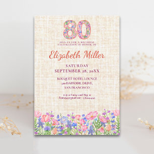 Eleganter 80. Geburtstag für sie - rosa Blumen Einladung