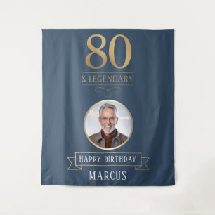 Eleganter 80. Geburtstag Navy & Gold Legendär Wandteppich