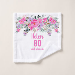 Eleganter, 80. Geburtstag pinkfarbener Blumenvlies Waschlappen