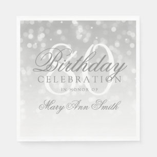 Eleganter 80. Geburtstag silberne Bokeh Serviette