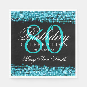 Eleganter 80. Geburtstags-Party-Glitzern-Türkis Serviette