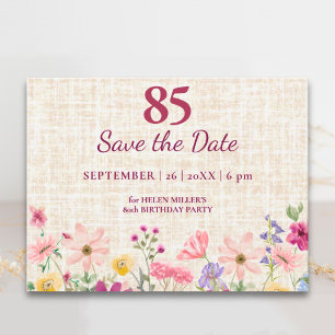 Eleganter 85. Geburtstag für Sie - Leinen Floral Ankündigungspostkarte