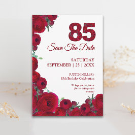 Eleganter 85. Geburtstag in knallroten Blumen Save The Date