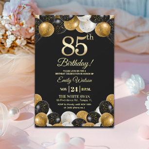Eleganter 85. Geburtstag mit schwarzem Goldglitter Einladung