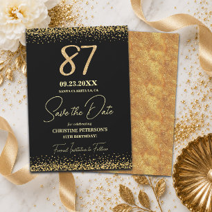 Eleganter 87. Geburtstag Schwarzes Gold Glitter Save The Date