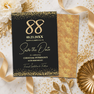 Eleganter 88. Geburtstag mit schwarzem Goldglitter Save The Date