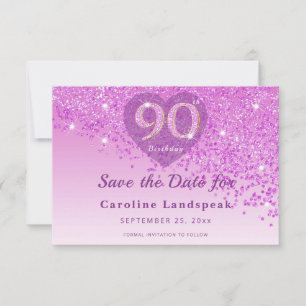 Eleganter 90. Geburtstag Rosa Glitter-Frosting-Her Save The Date