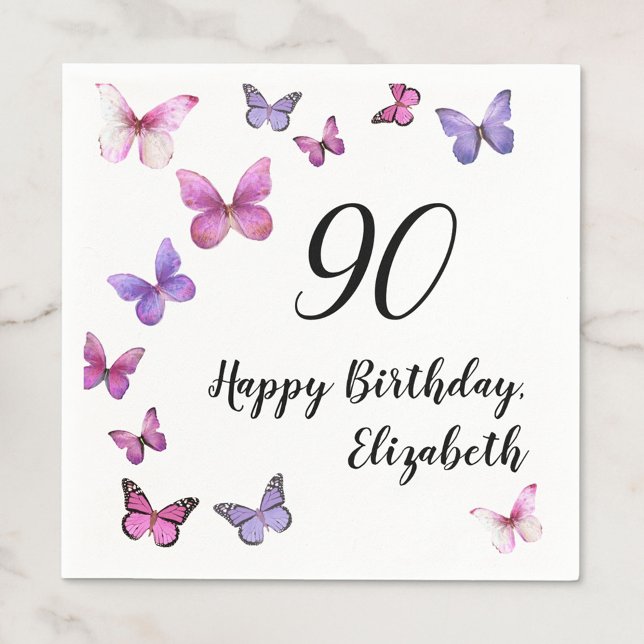 Eleganter 90. Geburtstag Schmetterlinge Benutzerde Serviette (Von Creator hochgeladen)