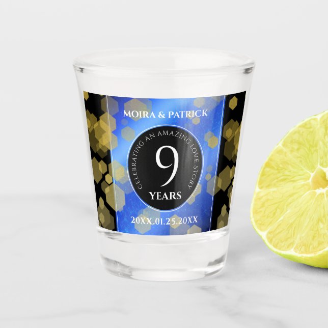 Eleganter 9. Lapis Lazuli Hochzeitstag Schnapsglas (Vorderseite)