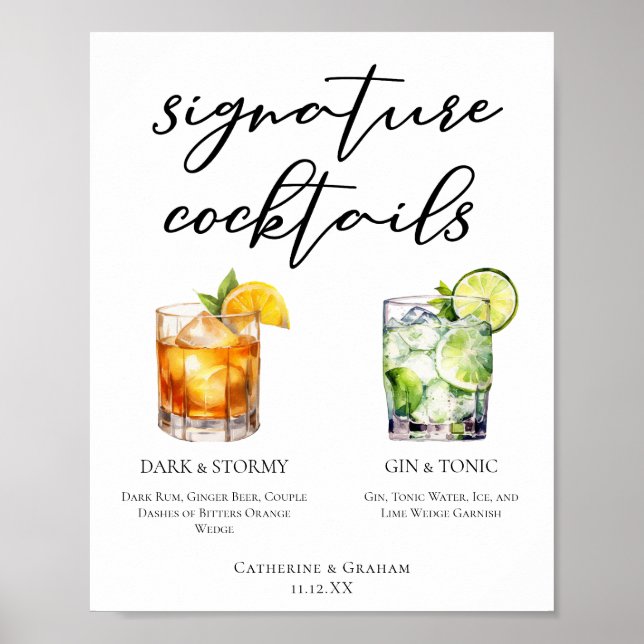 Eleganter Abend Signature Cocktails Hochzeitsmenü Poster (Vorne)