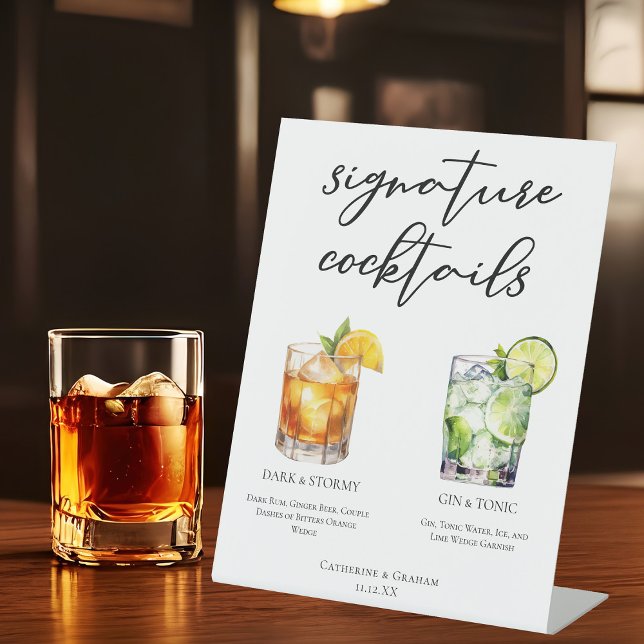 Eleganter Abend Signature Cocktails Hochzeitsmenü Sockelschild (Von Creator hochgeladen)