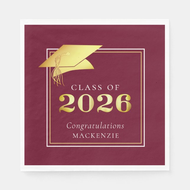 Eleganter Abschluss 2023 Maroon Gold Personalisier Serviette (Vorderseite)